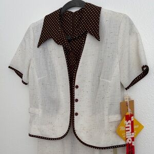 Vintage Elegant Cream and Brown Polka Dot Blazer